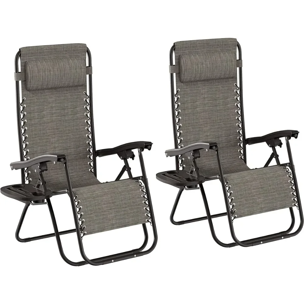 

Folding Chair Gray Zero Chairs-Set of 2 Folding Anti-Gravity Recliners-Side Table Cup Holder & Pillow-for Outdoor Lounging Beach