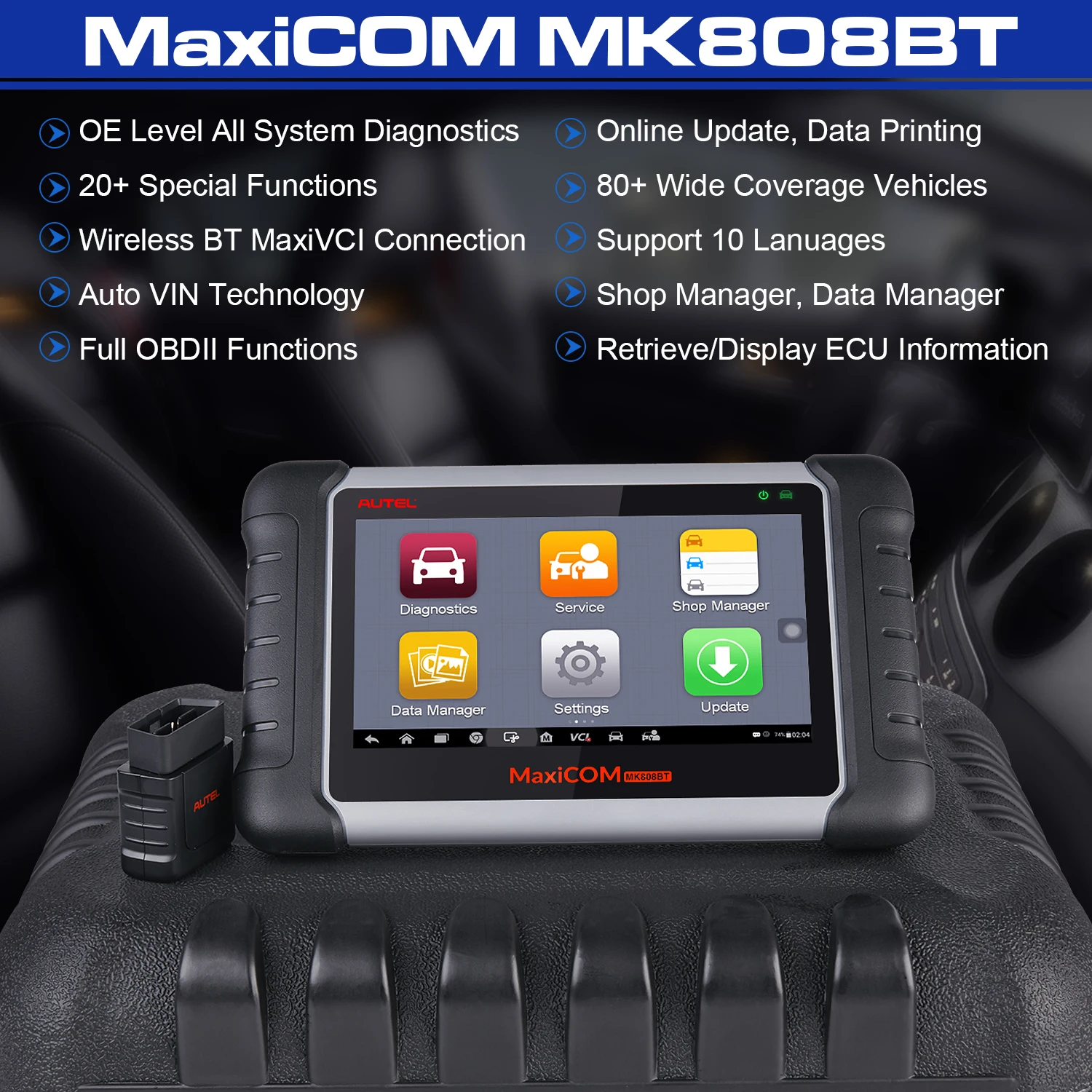 small car inspection equipment Autel MaxiCOM MK808BT Car Professional Diagnostic Tools Code Reader OBD1 OBD2 Bluetooth-compatible Active Test Scanner PK MK808 best car inspection equipment