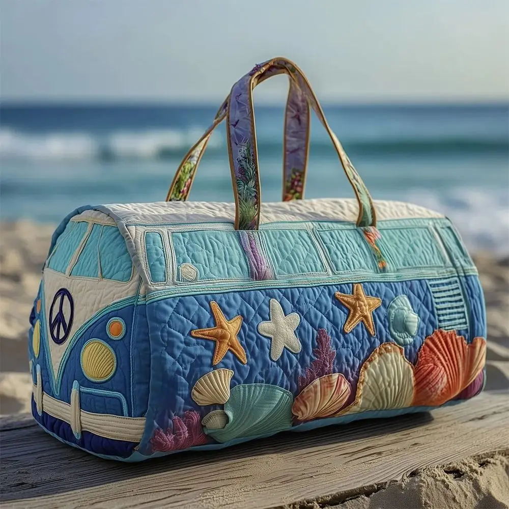 Borsa da Viaggio Trapuntata in Cotone con Design 3D, Stile Hippie, Borsone con Motivo a Rana, Borsa Boho per Pernottamento e Palestra - immagine 2