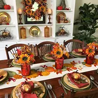 Autumn Maple Leaves Harvest Pumpkin Linen Table Runner Washable Fall Thanksgiving Table Runner Kitchen Coffee Dining Table Decor 4
