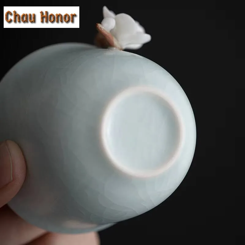 Creative Ru Kiln Handmade Knead Plum Blossom Master Cup Household Ceramic Tea Cup Tea Ceremony Customized Teaset Gift Packaging