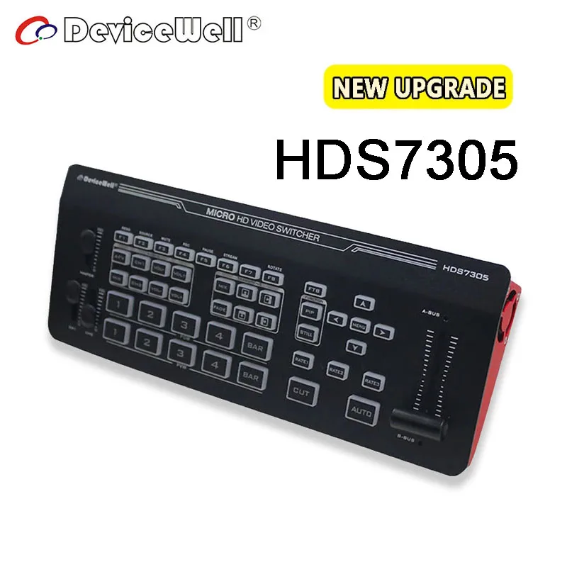 Автоматический переключатель видеосигнала DeviceWell HDS7305, 5-канальный переключатель потоковой записи, оборудование для студийной видеосъемки HD, смеситель для SD-карты и USB pk hds7105