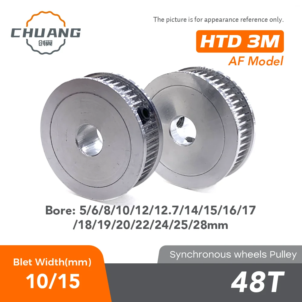 

HTD 3M Pulley AF model 48Teeth Bore5/6/8/10/12/12.7/14/15/16/17/18/19/20/22/24/25/28mm Timing Belt Width 11mm 16mm