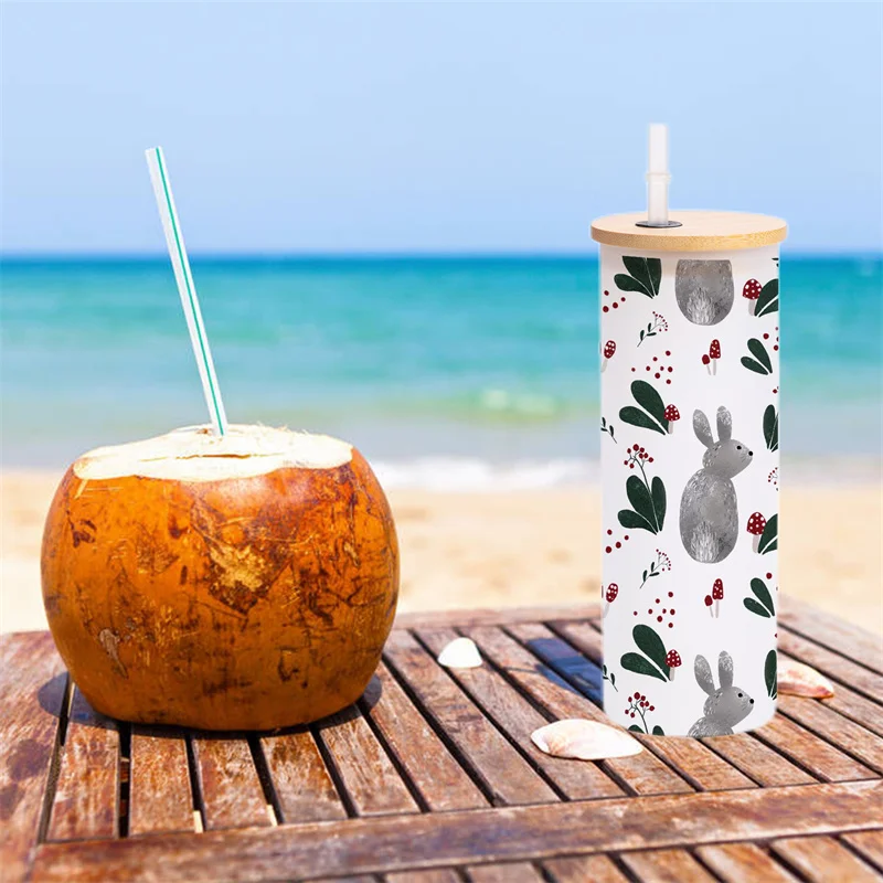 Sublimation Blank Straight Glass Tumbler Gradient Color 17oz Coffee Mug  Juice Beer Wine Tumblers Frosted Cup with Bamboo Lid