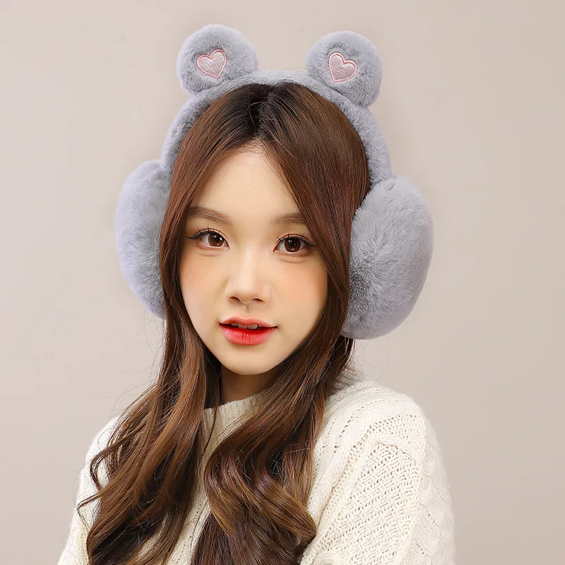 Cute Bear Ears Earmuffs Women Winter Warm Ear Warmer Thermal Plush Headphones Earflap Outdoor Cold Protection Fluffy Ear Cover