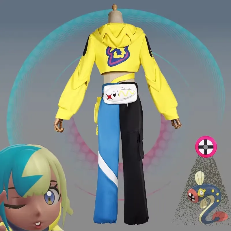 Costume Cosplay Anime Game Z Canari, Maschera, Top Giallo, Pantaloni Giallo-Blu, Doppio Accessorio, per Donna e Ragazza, per Festa di Halloween - immagine 3