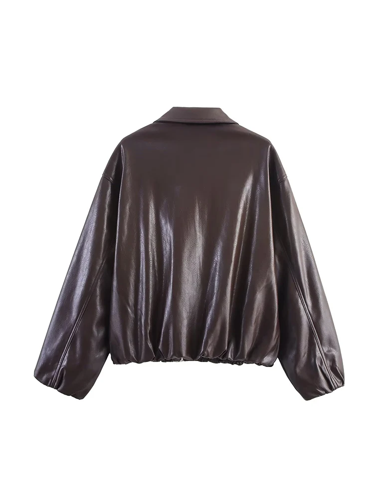 PU Leather Jackets For Women Fashion Streetwear Zipper Bomber Jacket Coats Autumn New Casual Loose Lapel Bomber Outerwear