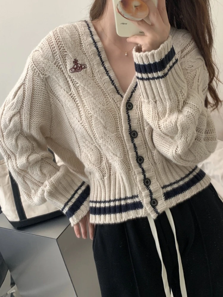 

Deeptown Vintage Streetwear Patchwork Knitted Cardigan American Retro Y2k Graphic Embroidery Single Breasted Sweater Autumn 2024