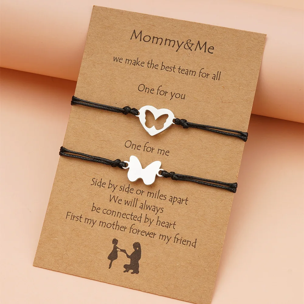 Mother Daughter Bracelets Set 2pcs Mommy and Me Matching Stainless Steel Love Heart Butterfly Jewelry Gift Mother's Day Bracelet bracelet jewelry