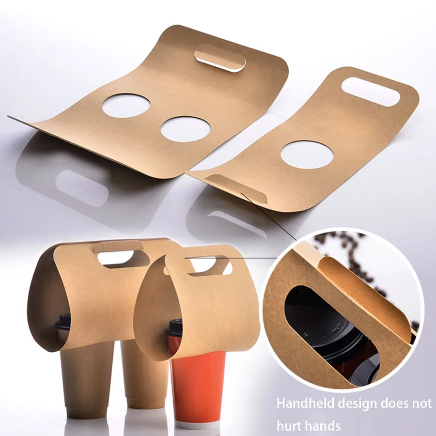 50/100Pcs Kraft Paper Cup Holders Portable Beverage Coffee Tea Milk Mug Base Handle Hol... - SKU KPCH1236 - UGI Packaging