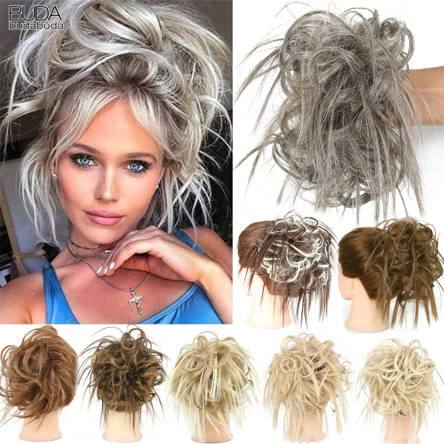 Synthetic Hair Bun Extensions Messy Curly Elastic Hair Scrunchies