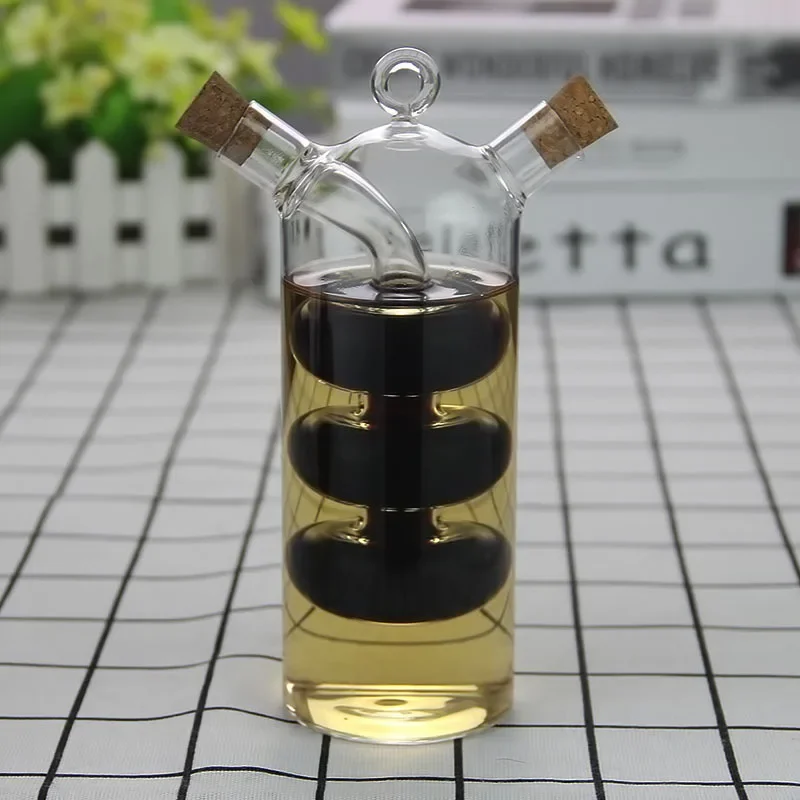 Double Layer Sauce Oil Bottle 2 In 1 Vinegar Glass Bottle Condiment Seasoning Sealed Kitchen Storage Bottles Jars spice jar seasoning jar seasoning bottle sauce container