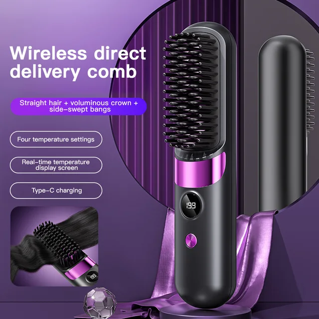 Brosse lissante pour cheveux avec écran LCD, sans fil, rechargeable par USB, lisseur portable, mini brosse lissante pour la maison et les voyages 1