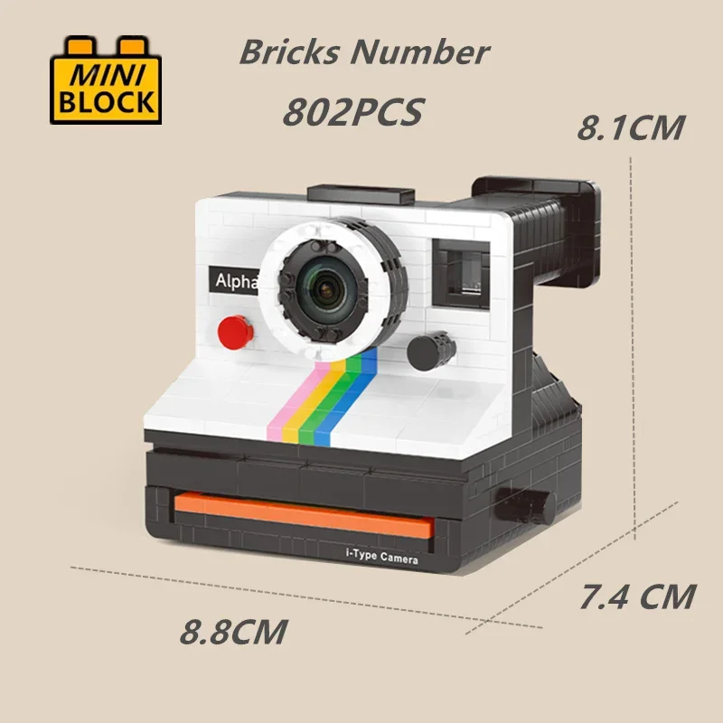 창의적인 원스텝 SX-70 카메라, 마이크로 미니 블록, 벽돌 장난감, 모델 빌딩, 어린이 크리스마스 선물, 2024 신제품, 802PCs