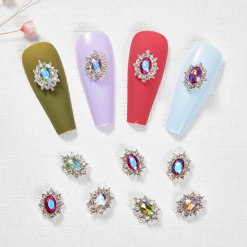 10PCS/Set Retro Rhinestone Nail Art Decoration Gemstone Nail Rhinestone Nail Decoration Alloy Silver Luxury Nail Art Accessories