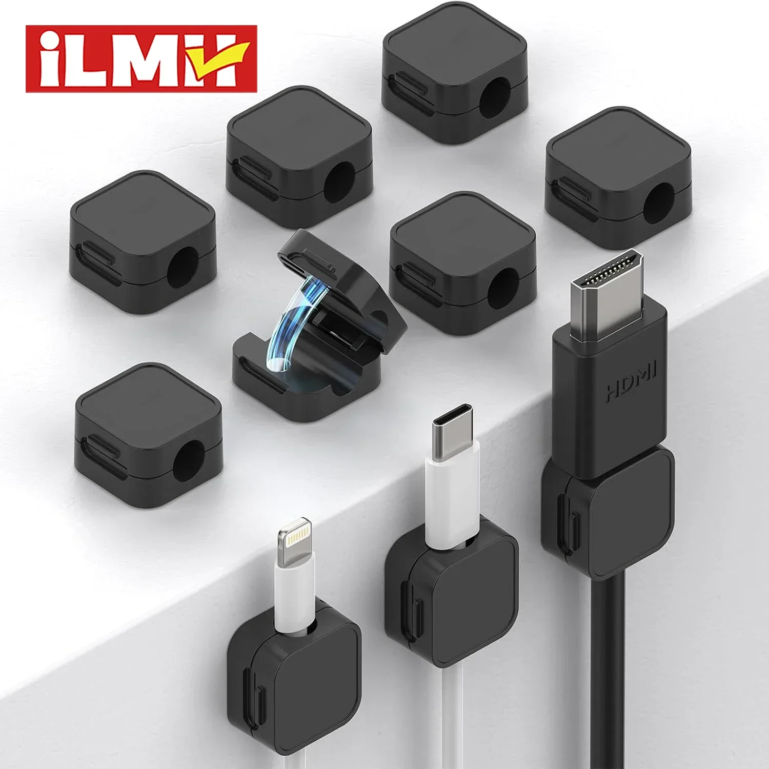 ​Magnetic Cable Clips Adjustable Cord Holder | Adhesive Under Desk Mgmt Organizer for Home Office Car Wall Desktop Nightstand​​