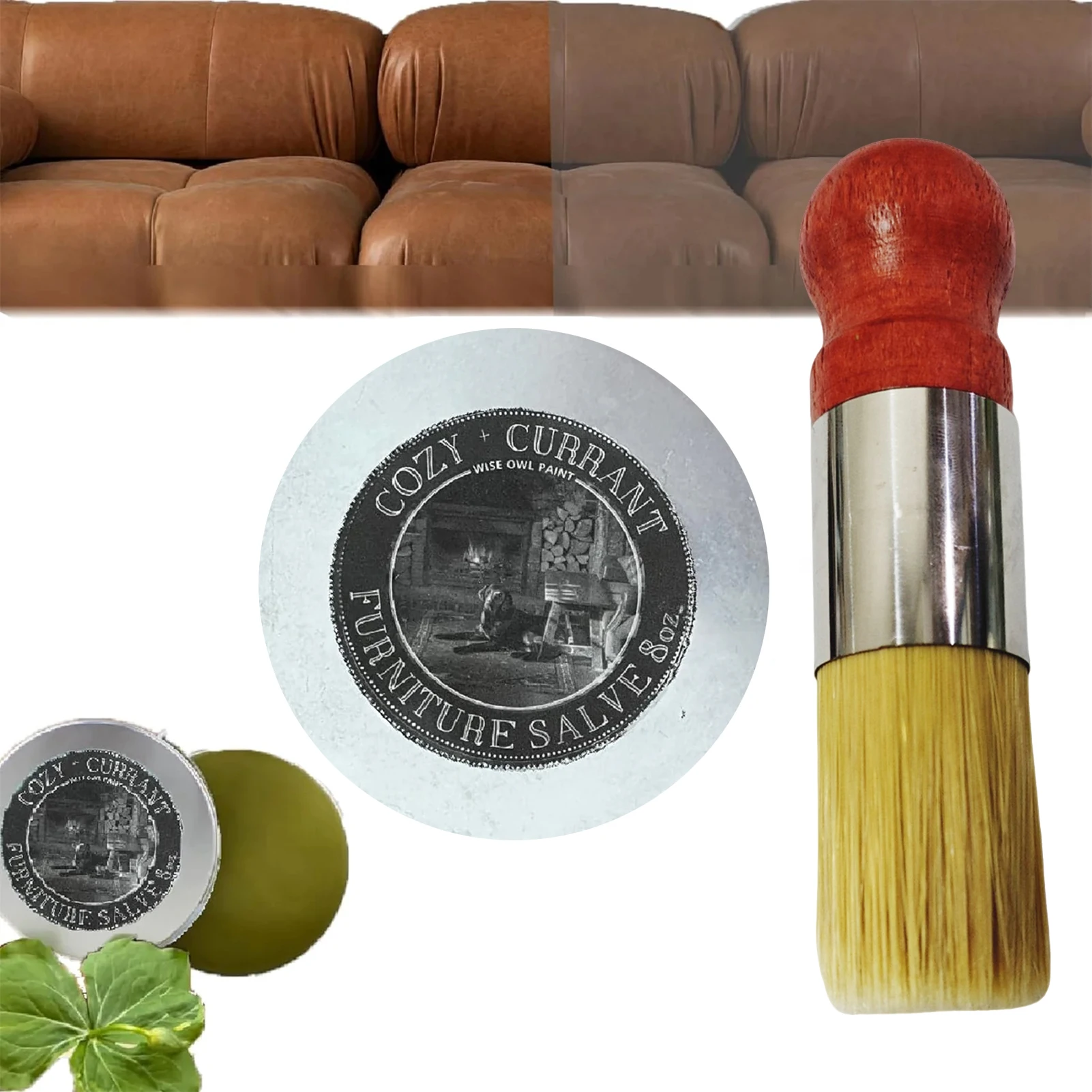 All-Natural Owl Furniture Salve Leather Conditioner Rejuvenate & Nourish Leather Balm with Brush for Home Furniture Couches Car