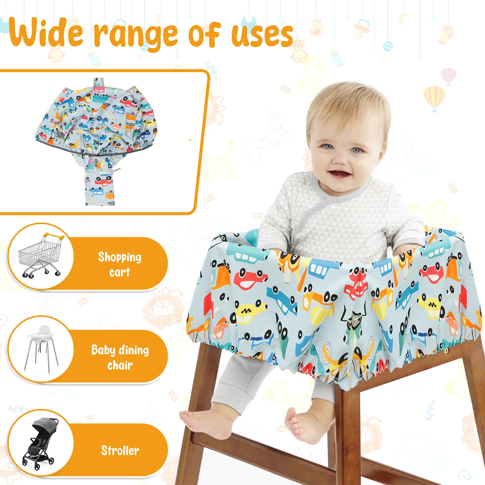 Baby Shopping Cart Seat Cover Polyester Waterproof Carton Style Baby Safety Cart Cover Comfortable Children Anti-Dirty Seat Pad baby seat cover