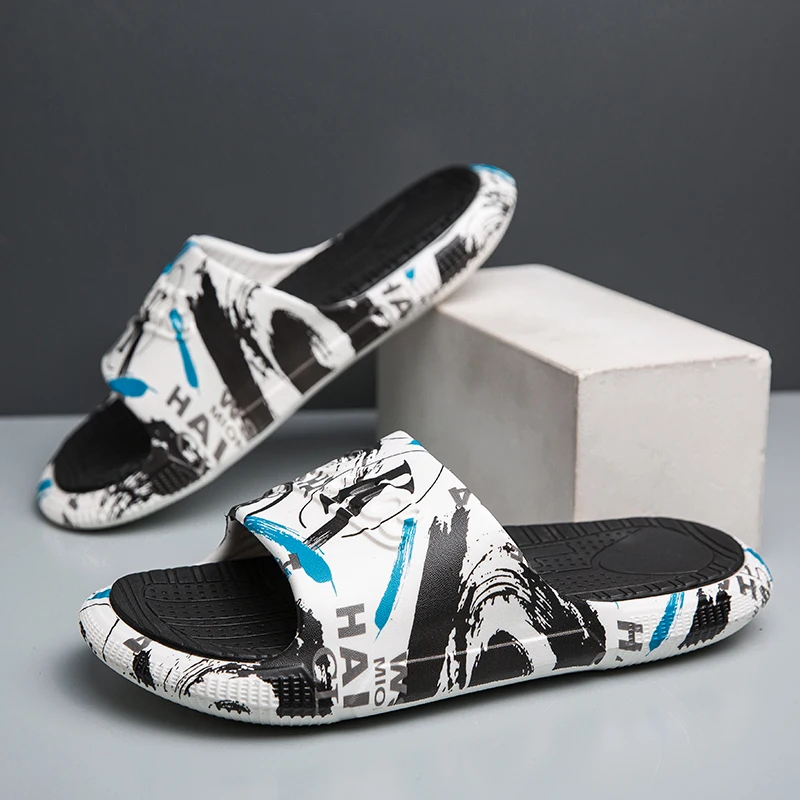 

Men's Summer Concise Print Slippers New Fashion Mens Waterproof Shoes Slip-on Men Outdoor Thick Bottom Sandals Bathroom Slides