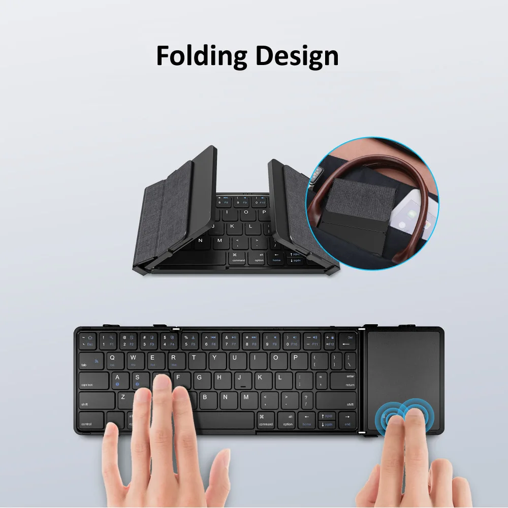 OUTMIX-Teclado Bluetooth Dobrável, Recarregável, Portátil, Mini, Couro,