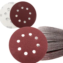 

2/5/10/50/100Pcs 5inch 125mm With 8 Hole Dry Sandpaper Sanding Discs Paper Red Mixed Grits 40# - 2000# Sand Metal Polishing Pad