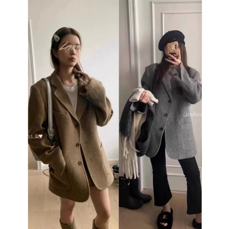 

Korean Fashion Classic Mixed Pattern Cotton Jacket Suit 2024 Women's Winter Retro Loose Casual Woolen Coat Female Clothing