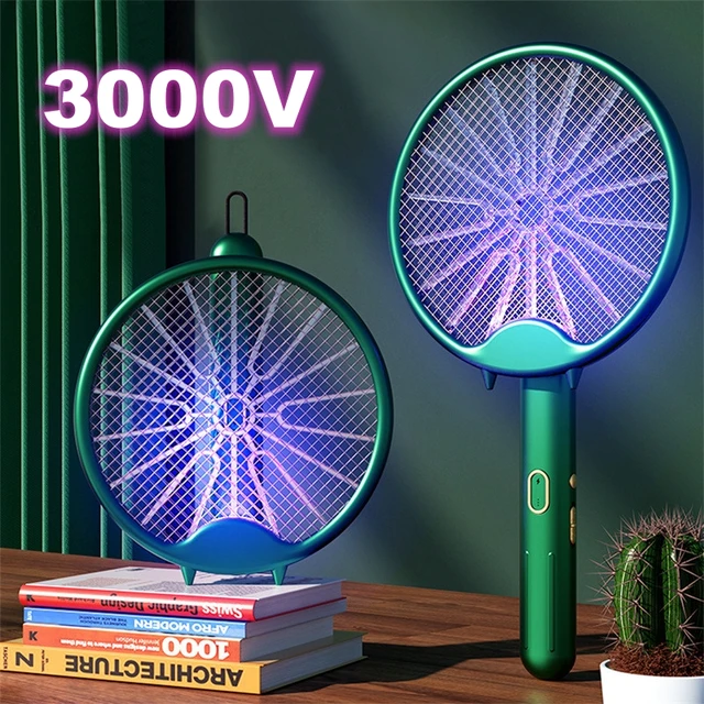 2 Az 1 -Ben Összecsukható Szúnyog Ütő Usb Újratölthető Légy Zapper Swatter Uv Könnyű Szúnyoggyilkos Csapdával 3000V Nyári Éjszakai Alvás