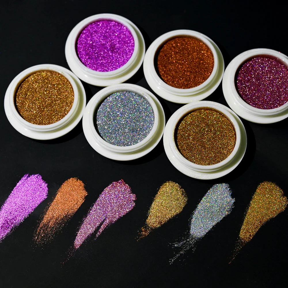 Description Picture 6 of item6 Colors Chrome Laser Nail Powder Holographic Mirror Glitter Pigment Silver/Gold Rub Dust Nail Gel Polish Supplies Chrome Powder