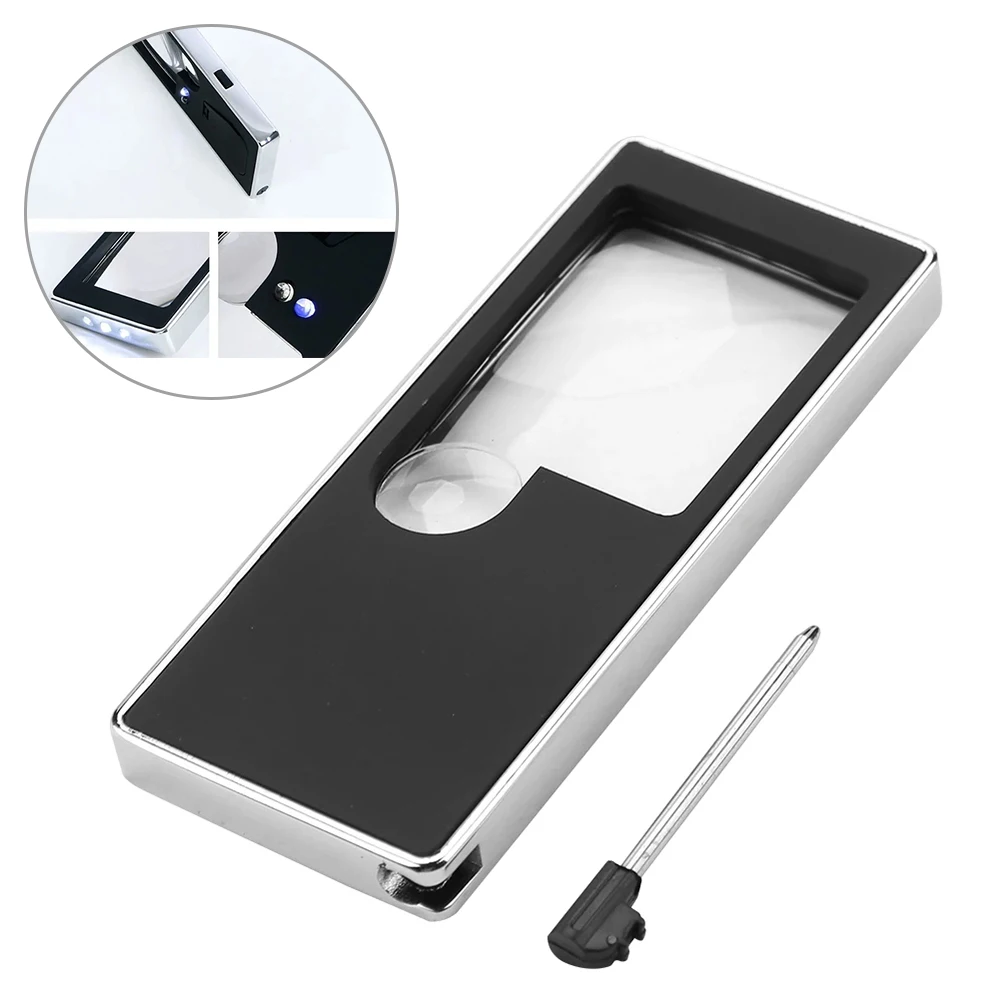 

3X 10X Portable Phone Shape Read Magnifier 5 LED Light Illuminated Magnifier UV LED Currency Detection Magnifier Two Lens Loupe