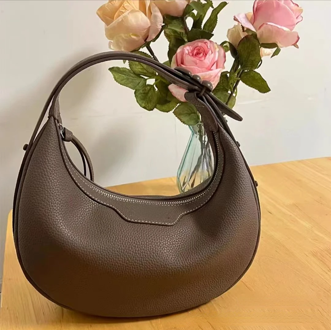 

Soft Cow Leather Half Moon Bag Women Fresh Sweet Solid Handbags Female Large Capacity Commuter Purses Clutch 2024 New Bolsos