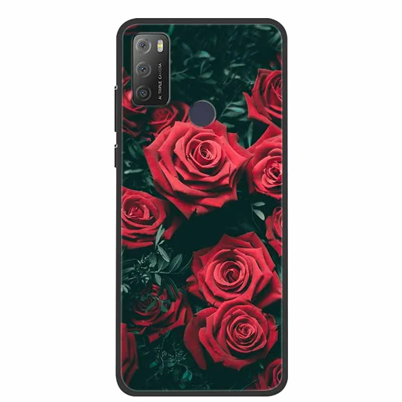 Charming Cat & Floral Design Silicone Phone Case, Black 6.52''