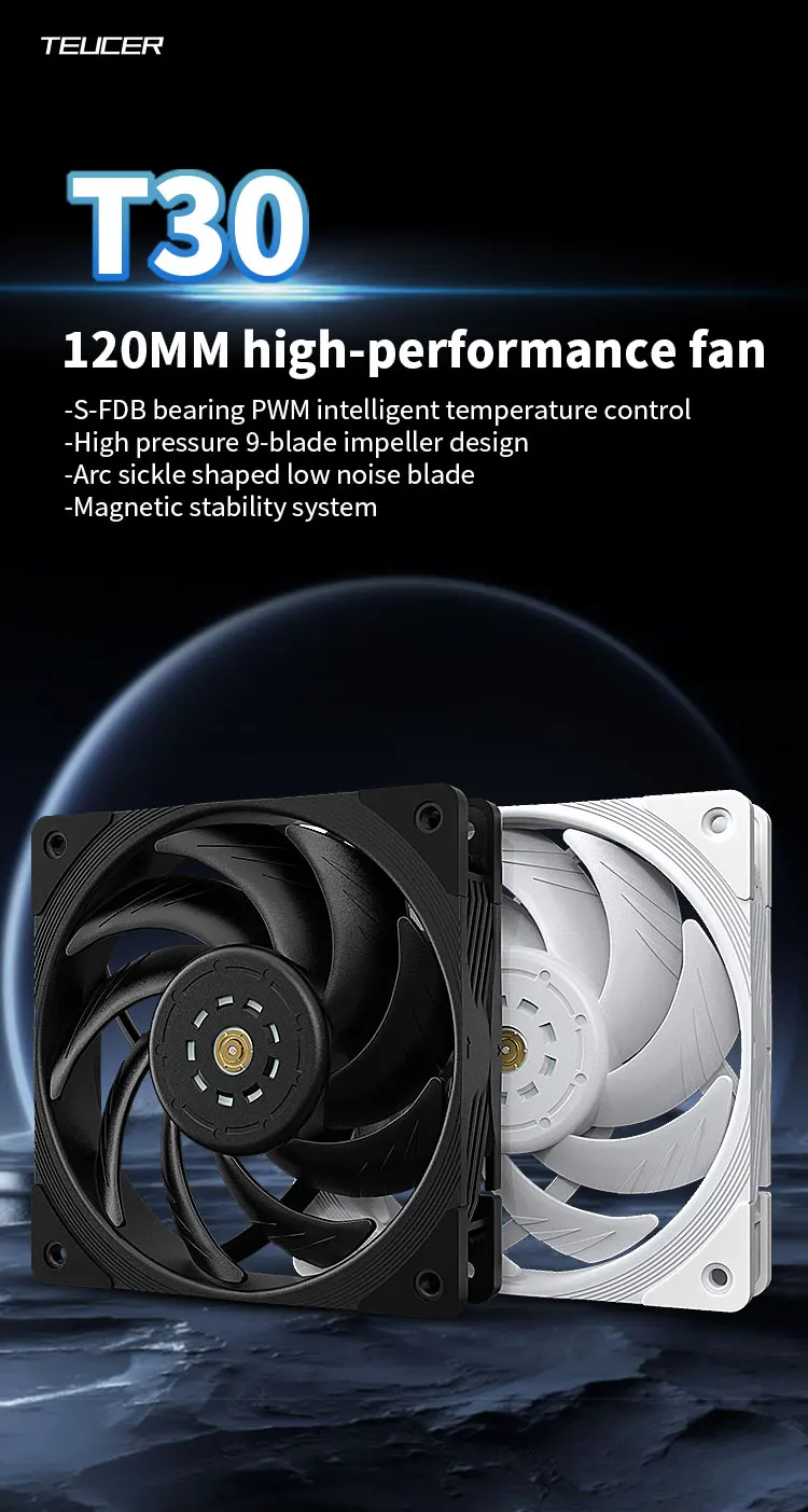 T30 CPU Cooler Fan 2150RPM 4PIN PWM 12cm Computer Case Cooling System Fan SFDB S