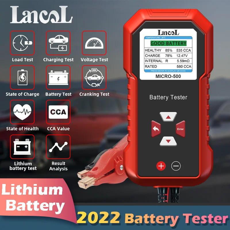 Фото Lancol Micro 500 тестер автомобильного аккумулятора 12 В тест на литиевую батарею анализатор свинцово-кислотных батарей тест на систему 40-3000 CCA светодиодный дисплей №1