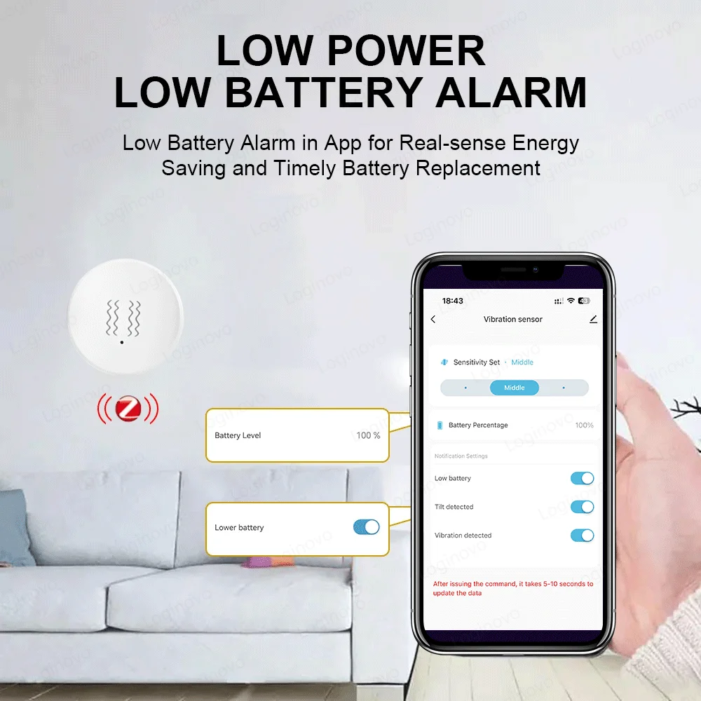 Zigbee Vibration Sensor Smart Home Shock Tilt Alarm Detection Door Window Sensor Zigbee Motion Sensor for Security Proection Alexa Google