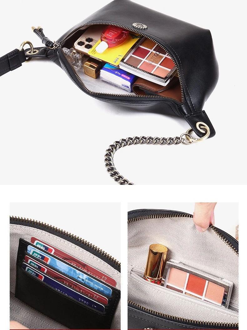 Women’s Waist Pack Genuine Cowhide Leather Large Capacity Simple All-match Crossbody Chest Bag 6