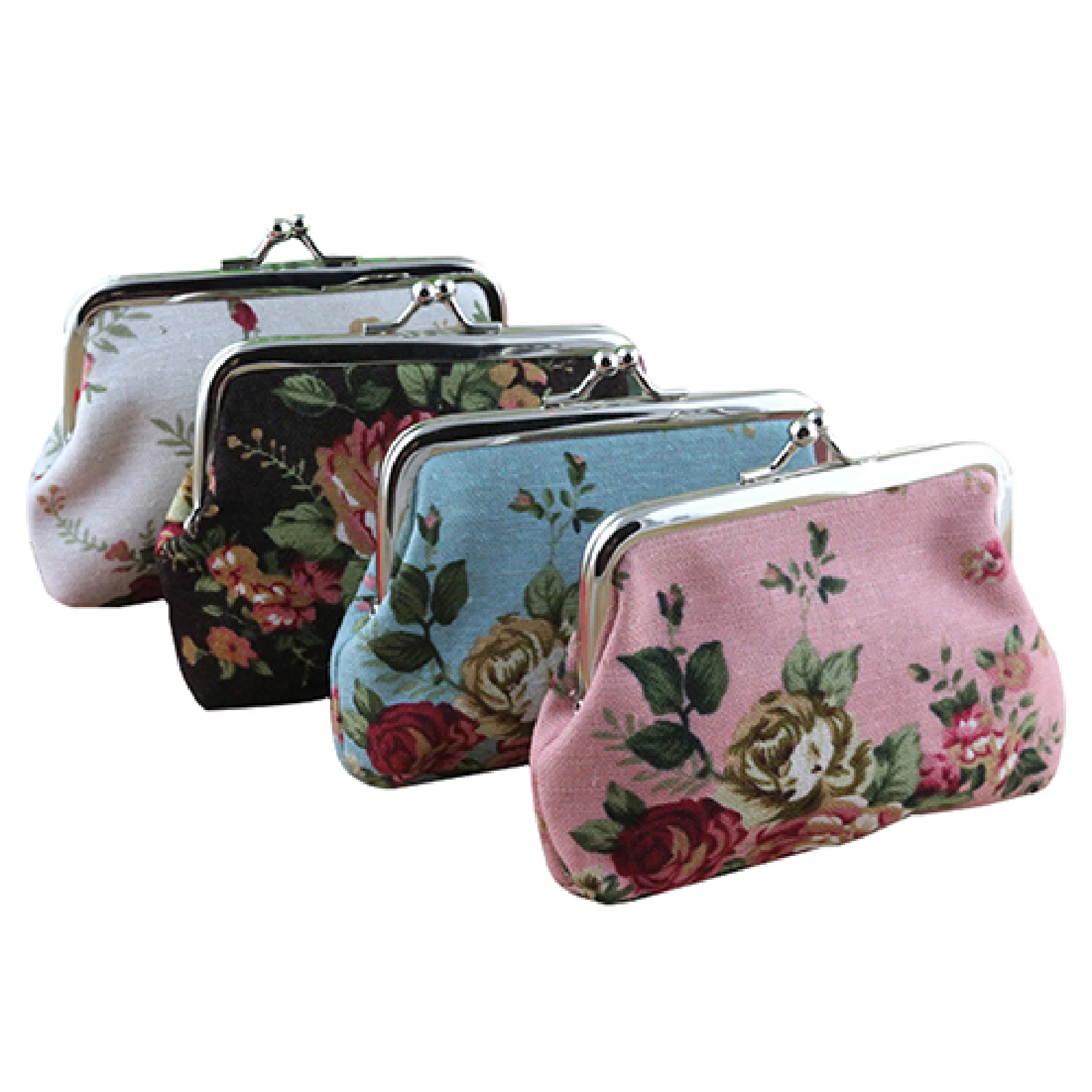 Mini Rose Printed Canvas Hasp Zero Purse Key Coin Card Holder Wallet Clutch Bag Carteira кошелек женский monedero mujer