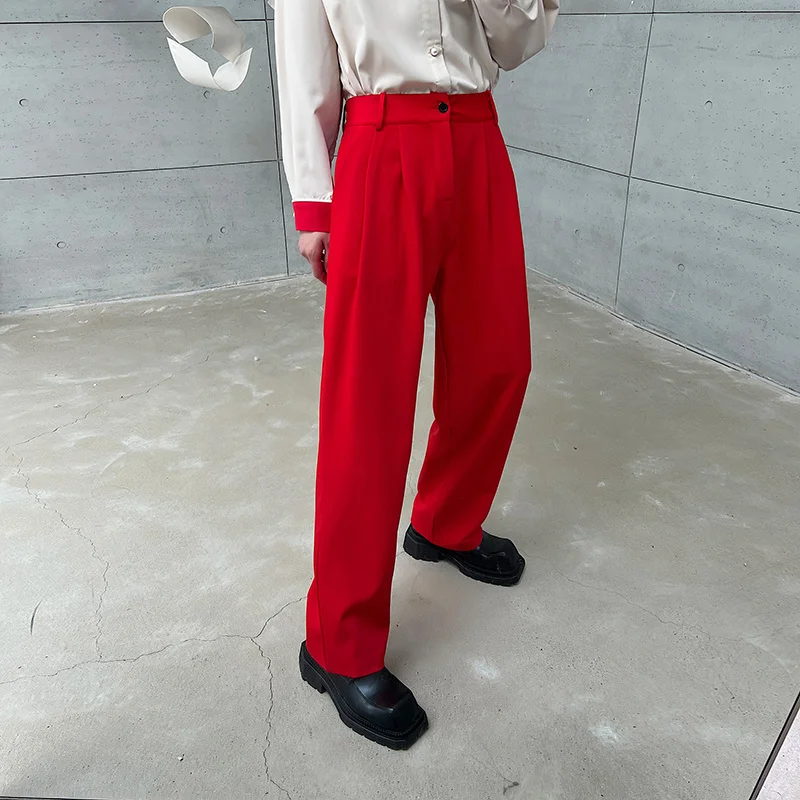 Red Suit Pants Men Fashion Social Mens Dress Pants Korean Loose Straight Wide Leg Pants Mens Oversized Formal Trousers M-XL 3