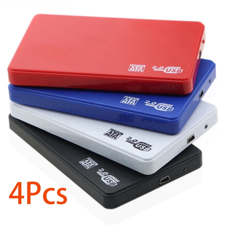 4Pcs USB 2.0 HDD External Hard Drive Case 2.5 Inch SATA Enclosure SSD High Speed Transmission Support Window Mac Android