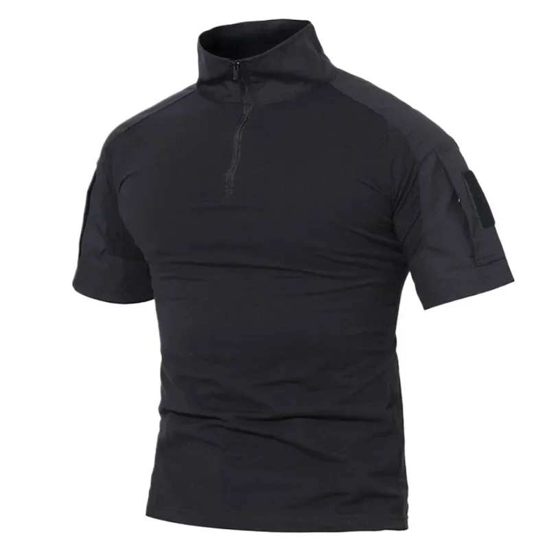 Camouflage Short Sleeve Tactical T-Shirts With Zipper Pockets Mens Summer Solid T Shirts Safari Tee Shirts Hiking Work Clothing sport t shirt
