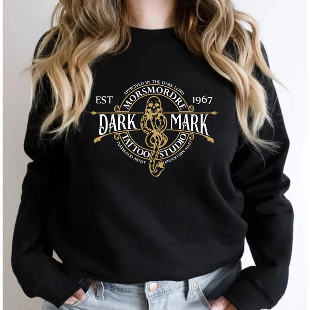 Dark Mark Tattoo Studio Wizard Sweatshirt Malfoy Hoodie Bookish Merch Women Long Sleeve Sweatshirt Book Reading Magic Pullover