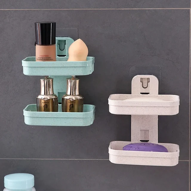 Shelf Bathroom Shelf Suction Cup Storage Plastic Holders Wall-mounted  Double-deck Creative Drainage Soap Storage Double Racks - AliExpress