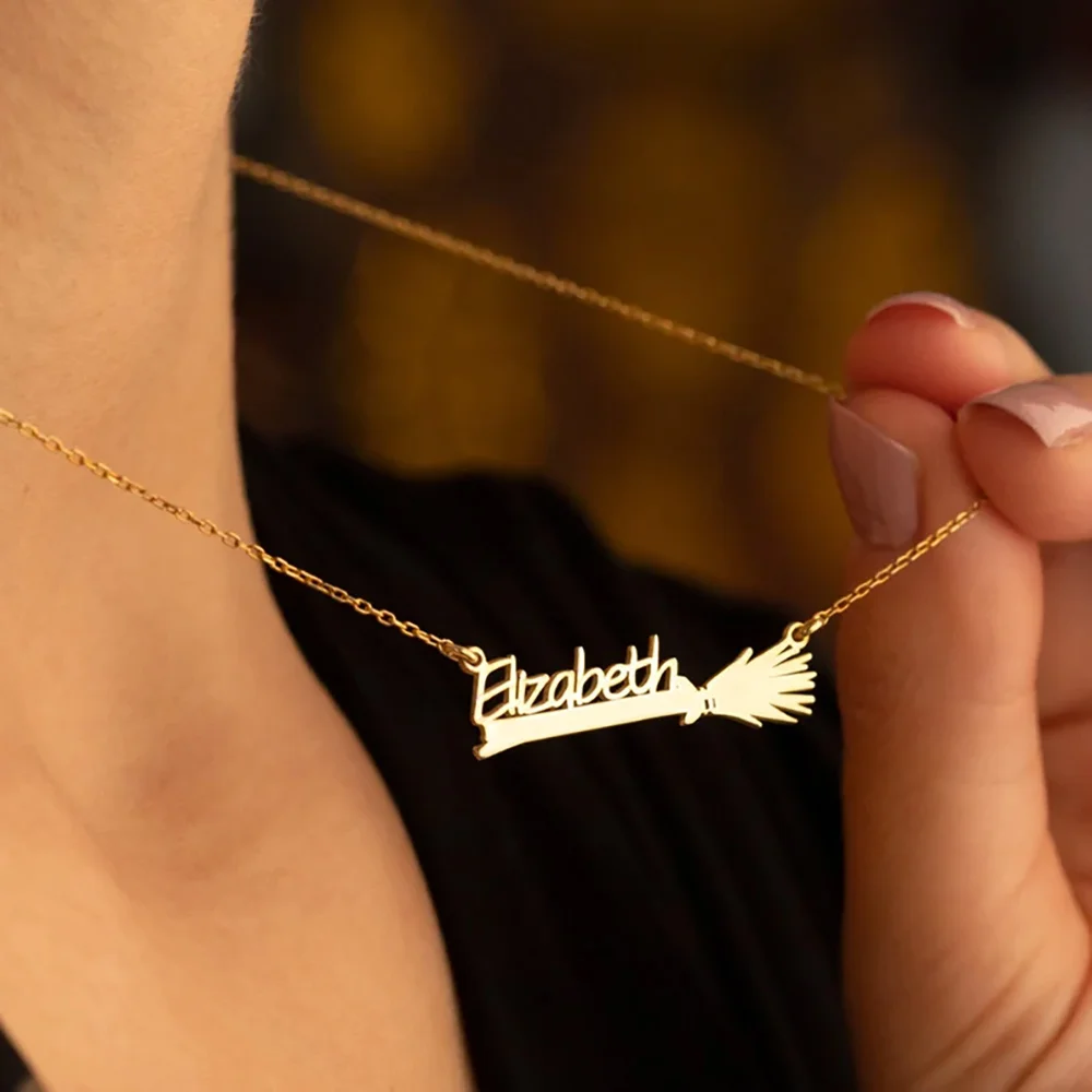 

Personalized Broom Name Necklace for Women Gold Cross Chain Stainless Steel Men Custom Jewelry Funny Pendant Choker Gifts Collar