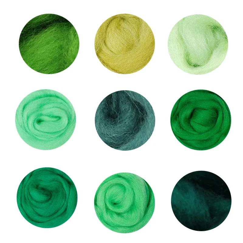 66S Green Color Series Wool Fibre  for Needle Felting Wet Felting Wool Felting Handmade Spinning DIY Craft Materials