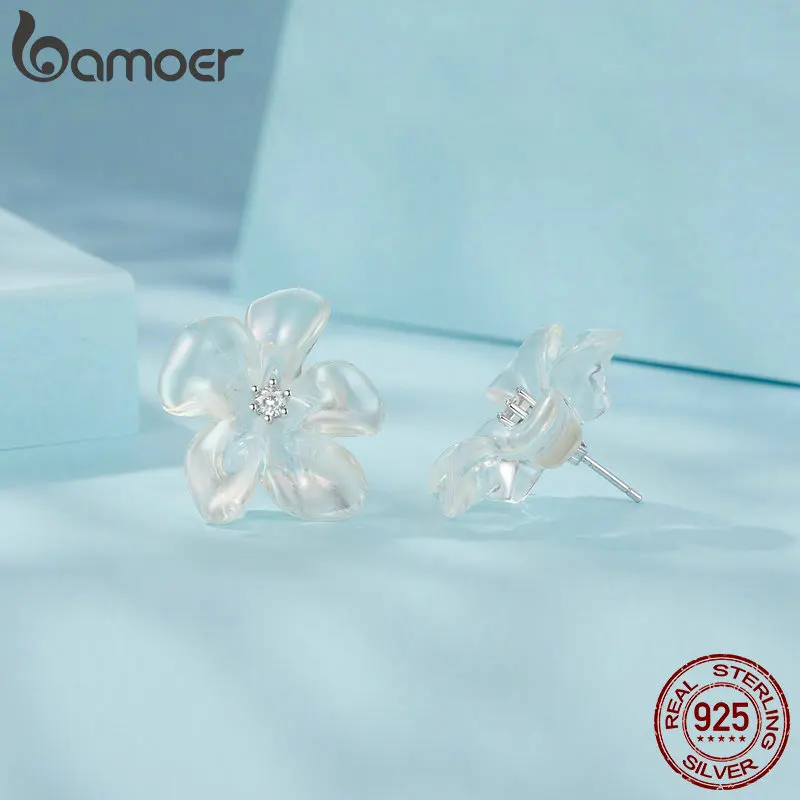 Orecchini Donna In Argento 925 Con Opale Blu A Forma Di Fiore Di Prugna - Regalo Anniversario