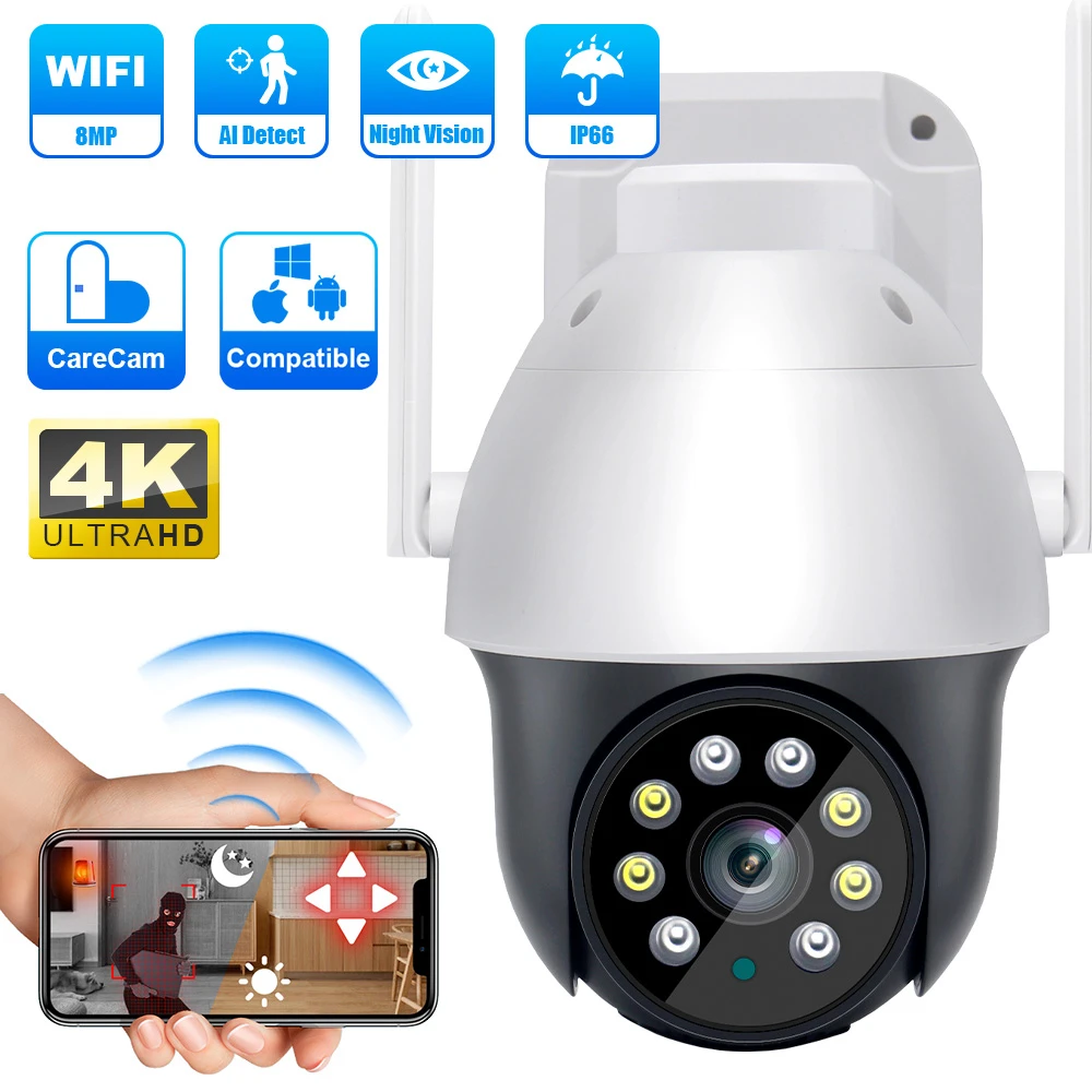 8MP 4K Outdoor Wifi Camera Night Vision Full Color Surveillance Cameras