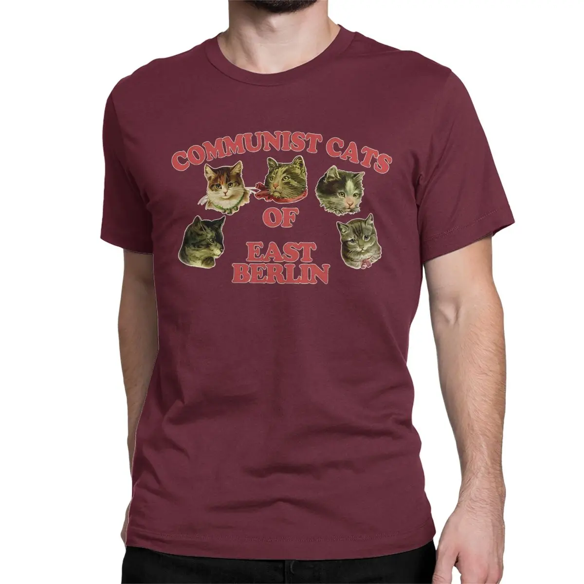 Camisetas de algodón con cuello redondo y manga corta con estampado de gatos comunistas de Berlín Oriental para hombres y mujeres.