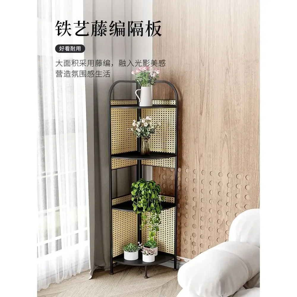 Iron Storage Rack Living Room Small Corner Display Rack Light Luxury Multi-Layer Book Storage Rack Display Cabinet