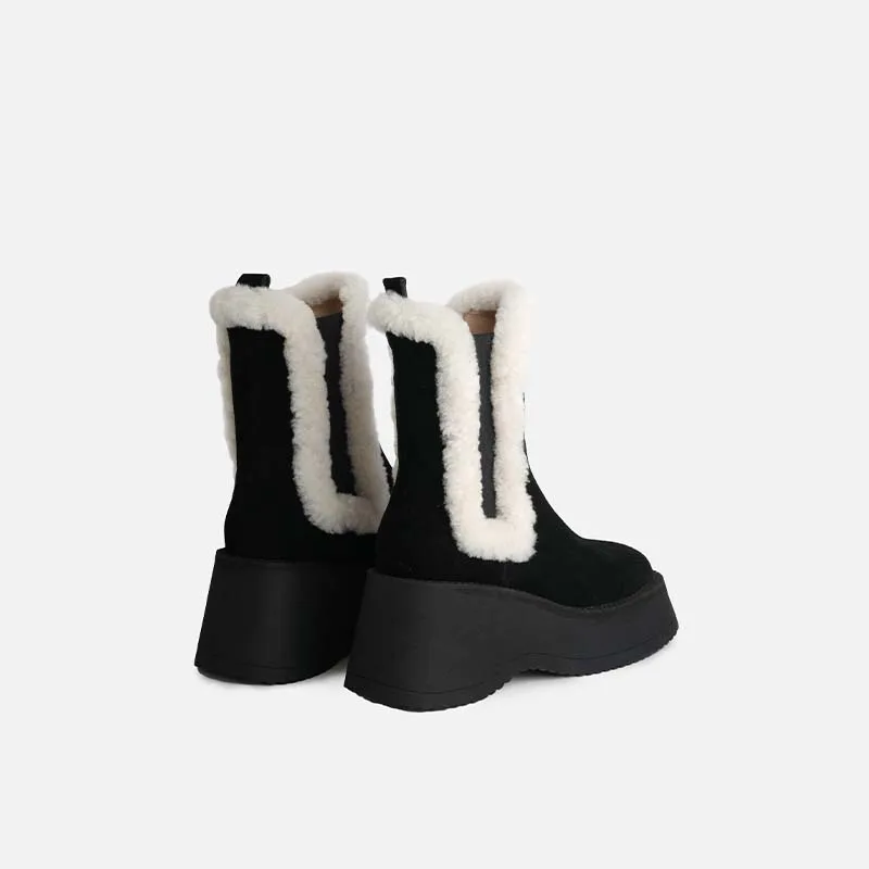 

MUMANI Women‘s New Ankle Boots Basic Winter Warm Fur Shoes Pipe High Heels Wedges Slip On Chelsea Boots Platform Wool Snow Boots