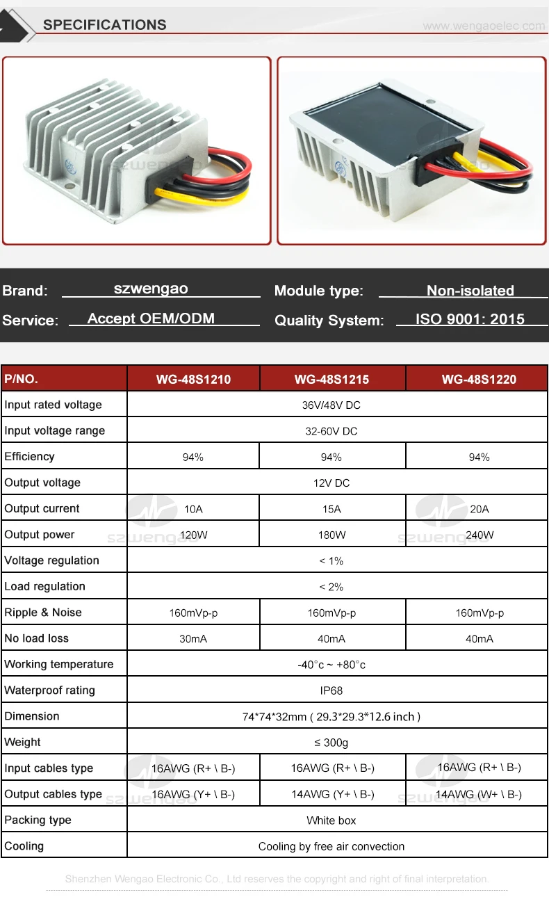 Description Picture 6 of itemBest Quality 24V 36V 48V 60V 72V Step-down to 12V 13.8V 10A 15A 20A Buck Module DC DC Converter 276W Waterproof Transformer
