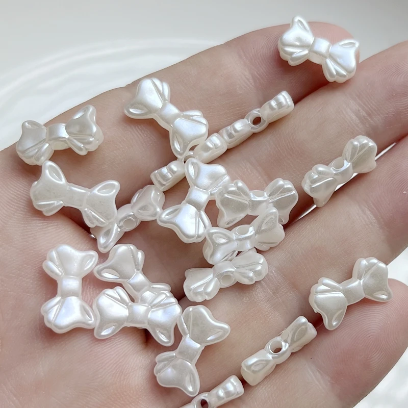 ABS Beads 30pcs ABS Butterfly Knot Loose Beads White Straight Hole DIY Beads Handmade Material Accessories pearl beads Imitation Pearl Beads